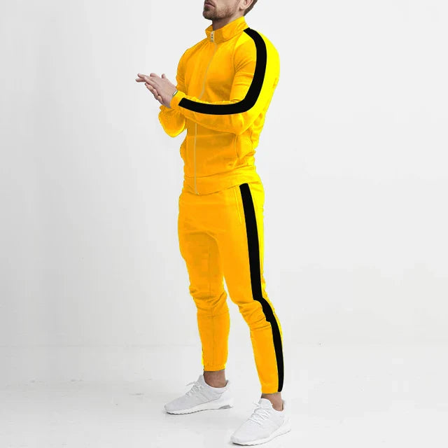 Męskie Spodnie Dresowe Komplet Slim Fit z Bluzą na Zamek i Zwężanymi Spodniami