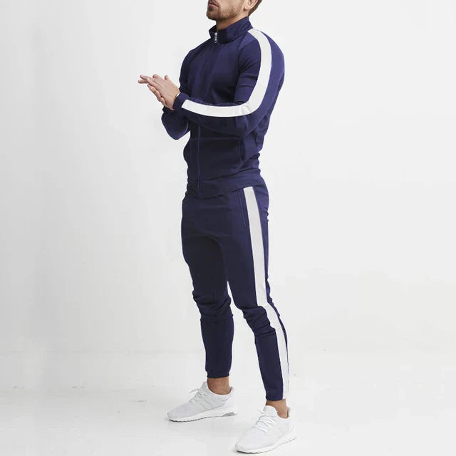 Męskie Spodnie Dresowe Komplet Slim Fit z Bluzą na Zamek i Zwężanymi Spodniami