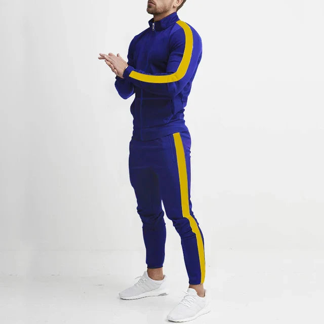 Męskie Spodnie Dresowe Komplet Slim Fit z Bluzą na Zamek i Zwężanymi Spodniami