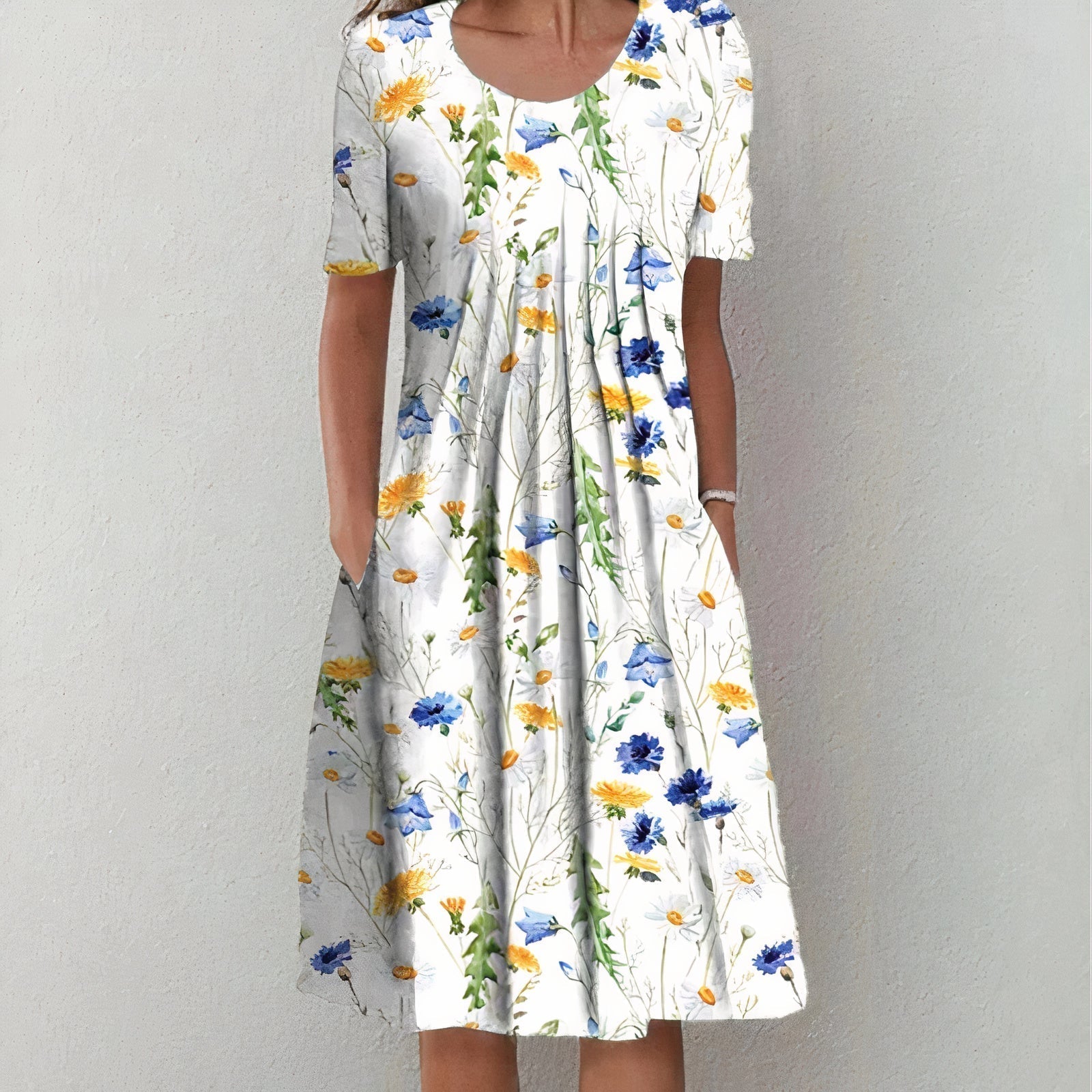 Damska Sukienka Midi Letnia Z Wzorem Kwiatowym