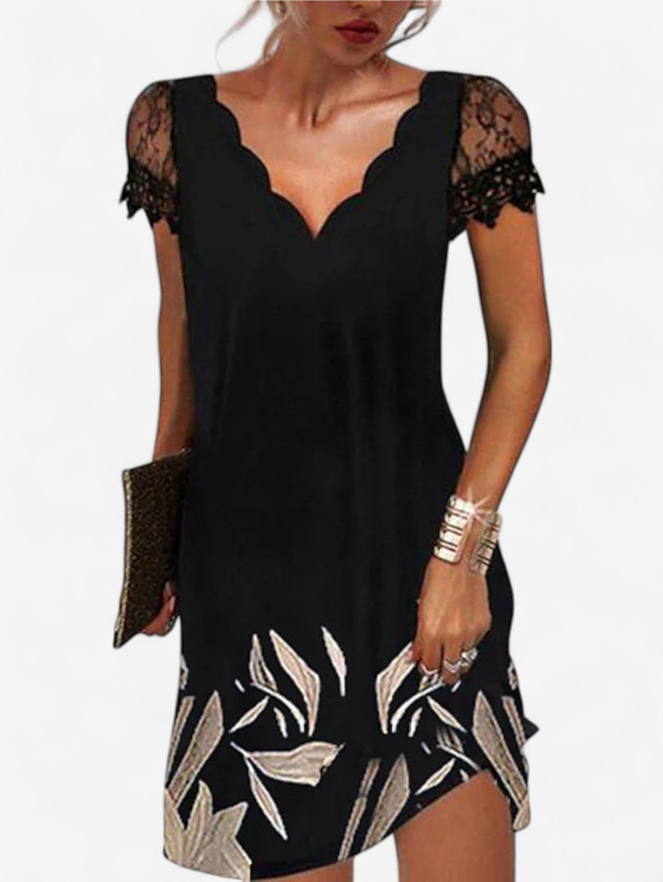 Damska Sukienka Mini Wizytowa W Kwiaty Z Koronkowymi