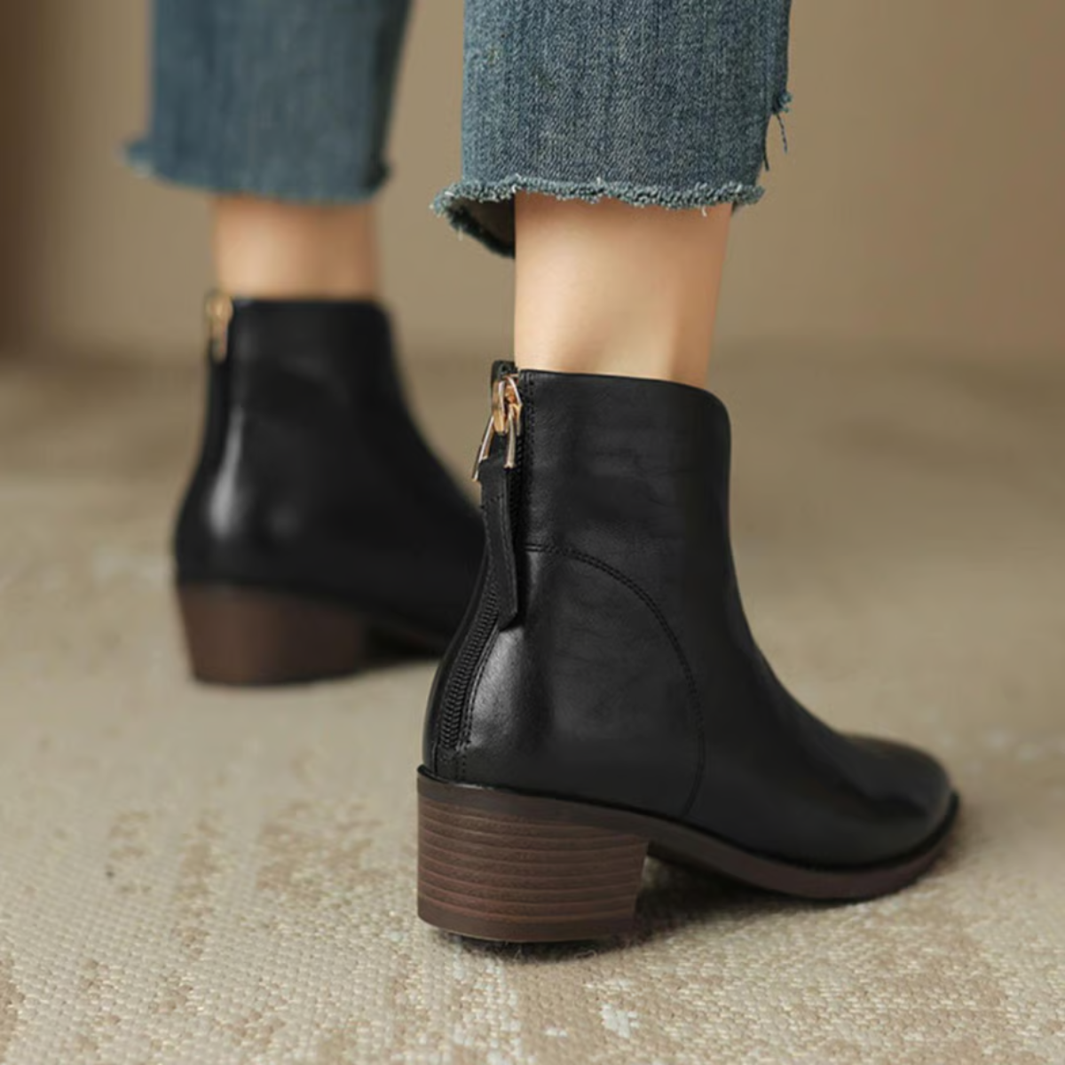 Buty Zimowe Damskie Botki Na Niskim Obcasie | Eleganckie Za Kostkę