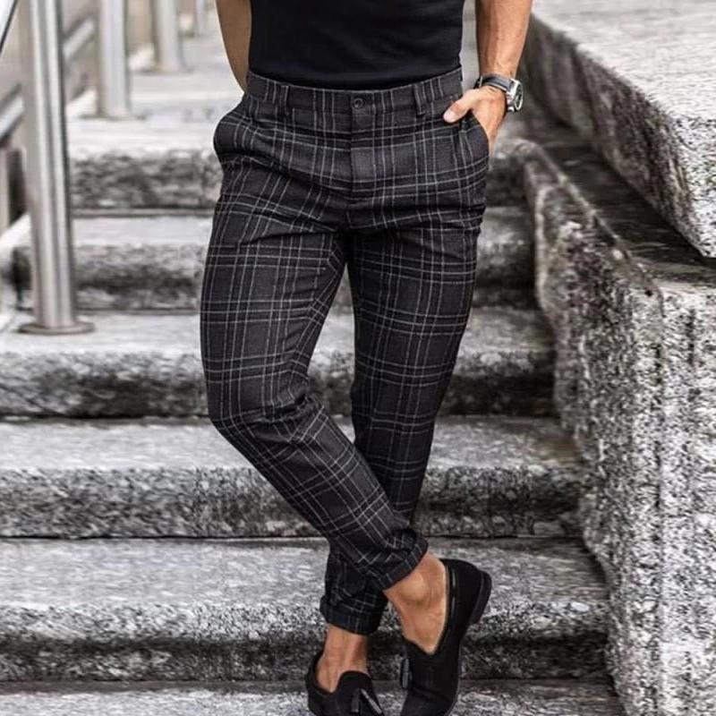 Spodnie męskie w kratę slim fit