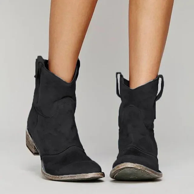 Damskie Buty Zimowe | Botki na Niskim Obcasie Kozaki Styl Klasyczny