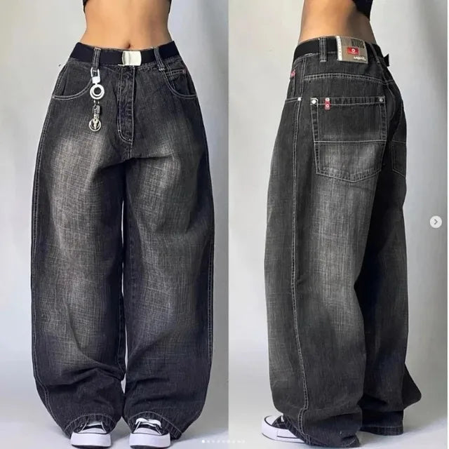 Denimu jeansy cargo szeroka nogawka