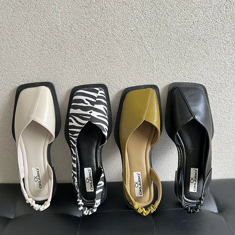 Sandały Damskie Slingback Z Kwadratowym Noskiem