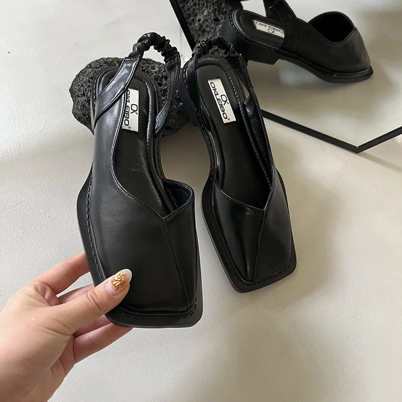 Sandały Damskie Slingback Z Kwadratowym Noskiem