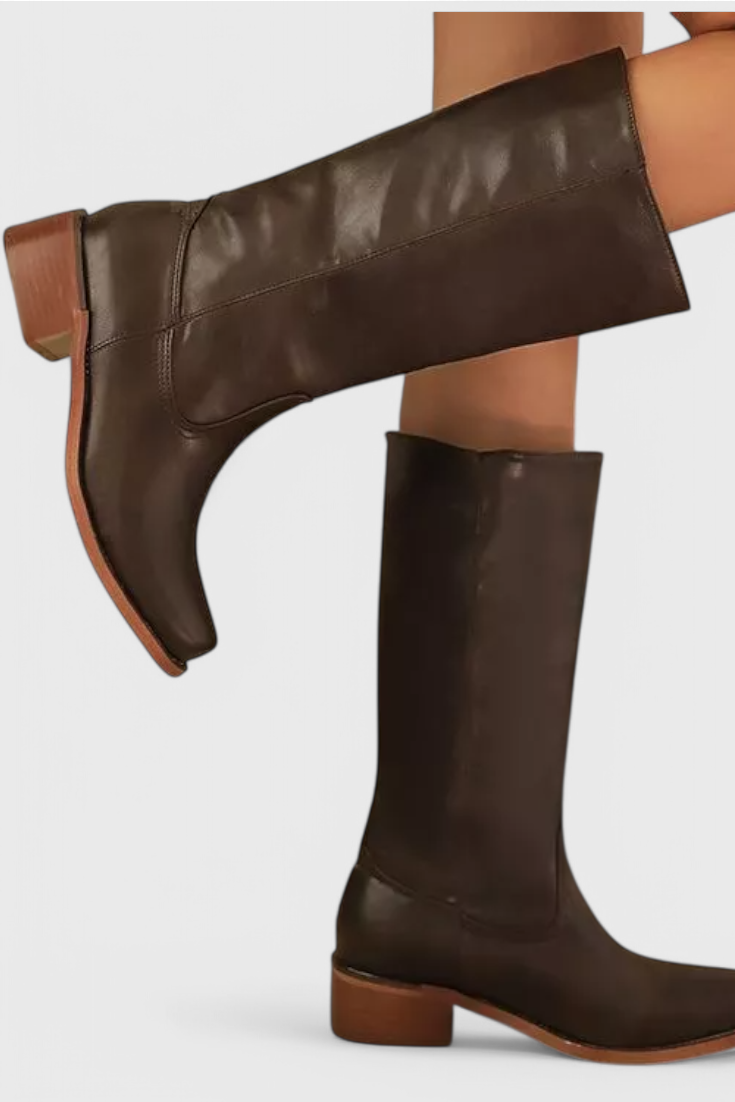 Buty Zimowe Damskie Kozaki Do Kolana Ze Stabilnym Obcasem Klasyczny | Okrągły Nosek
