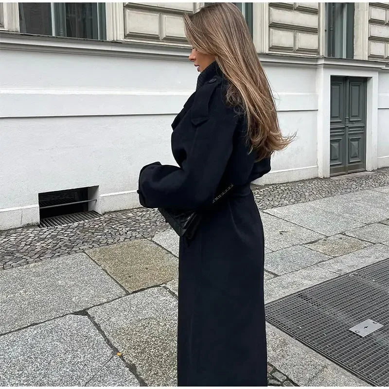 Trencz Damski Dwurzędowy Długi Codzienny
