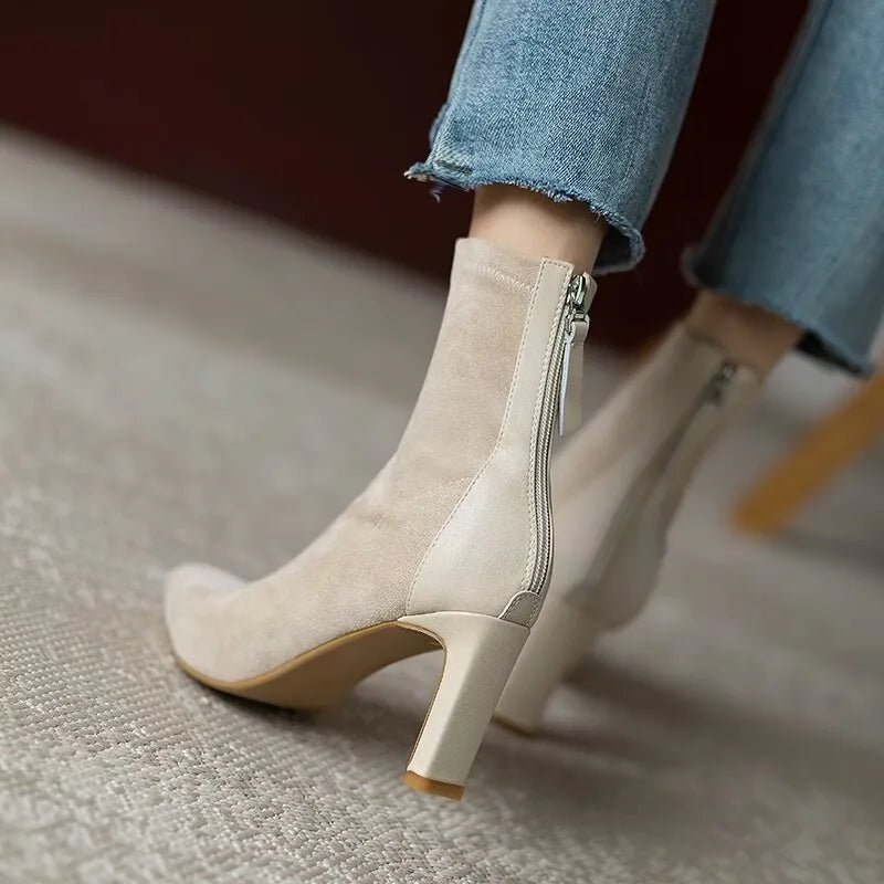 Buty Zimowe Damskie Botki Na Obcasie Z Zamkiem | Eleganckie