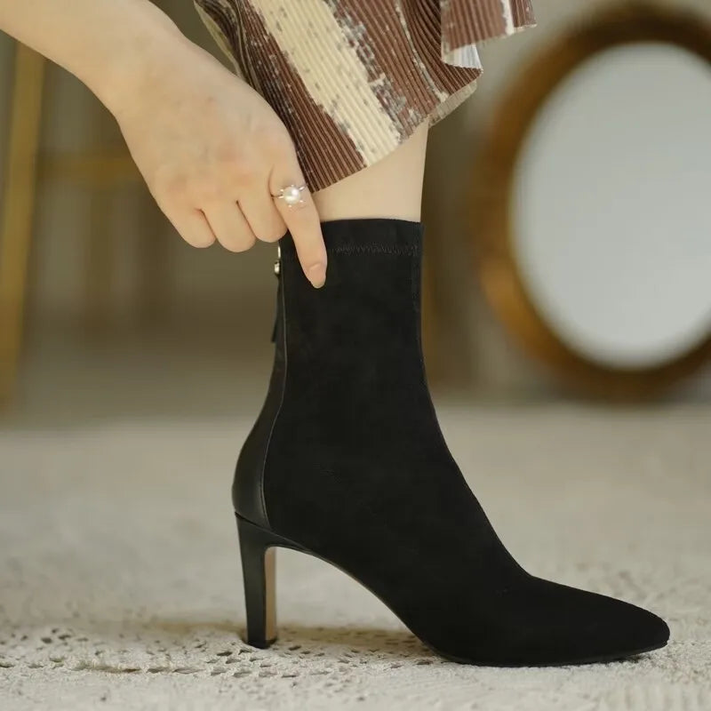 Buty Zimowe Damskie Botki Na Obcasie Z Zamkiem | Eleganckie