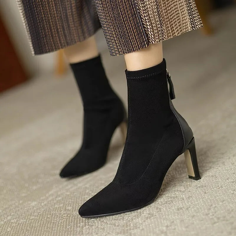 Buty Zimowe Damskie Botki Na Obcasie Z Zamkiem | Eleganckie