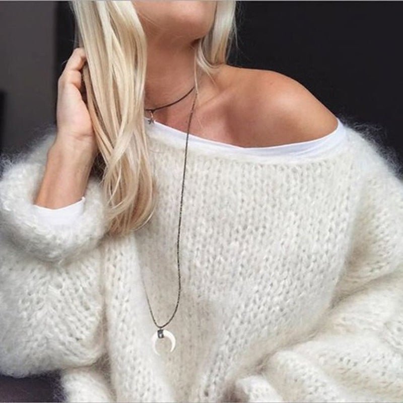Ażurowy oversized sweter damski - Leah Front