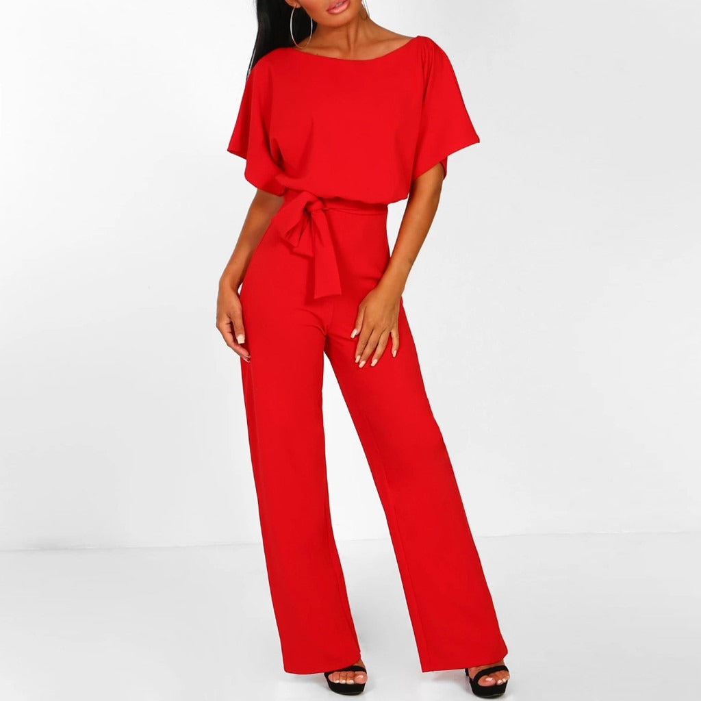 Kombinezon damski z paskiem szerokie nogawki