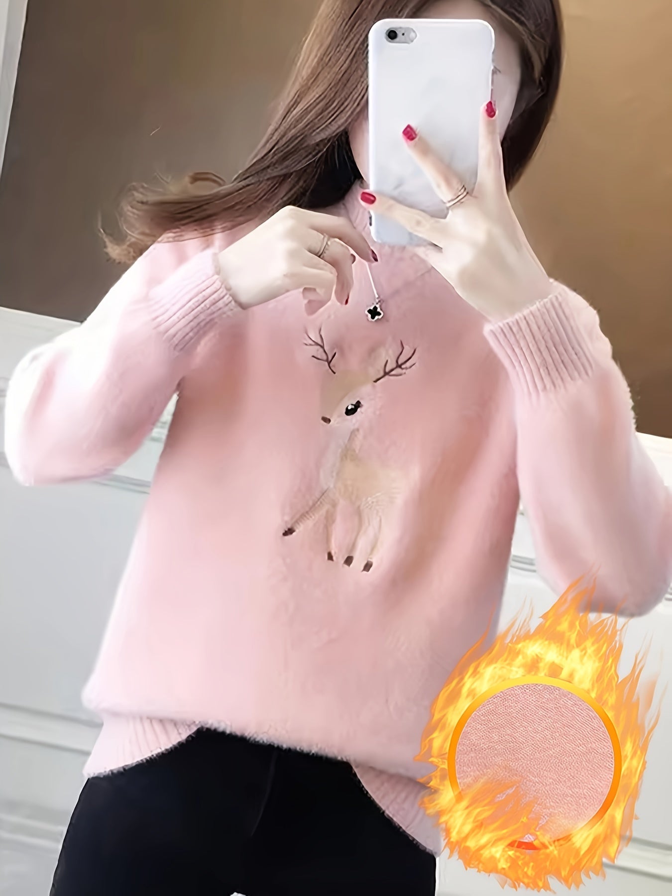 Sweter Świąteczny Damski | Półgolf Z Motywem Renifera