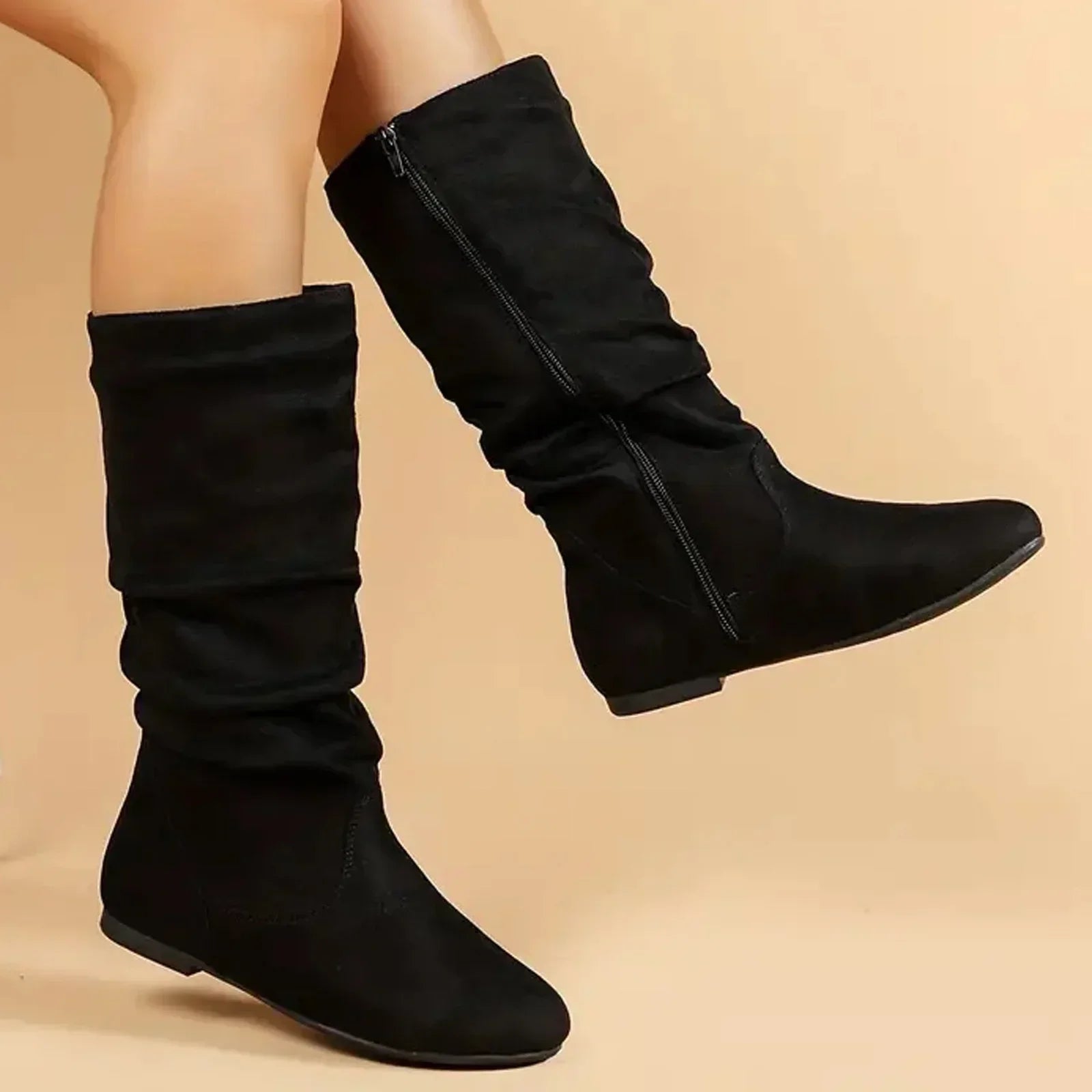 Damskie Buty Zimowe | Botki z Marszczeniami Kozaki Styl Codzienny