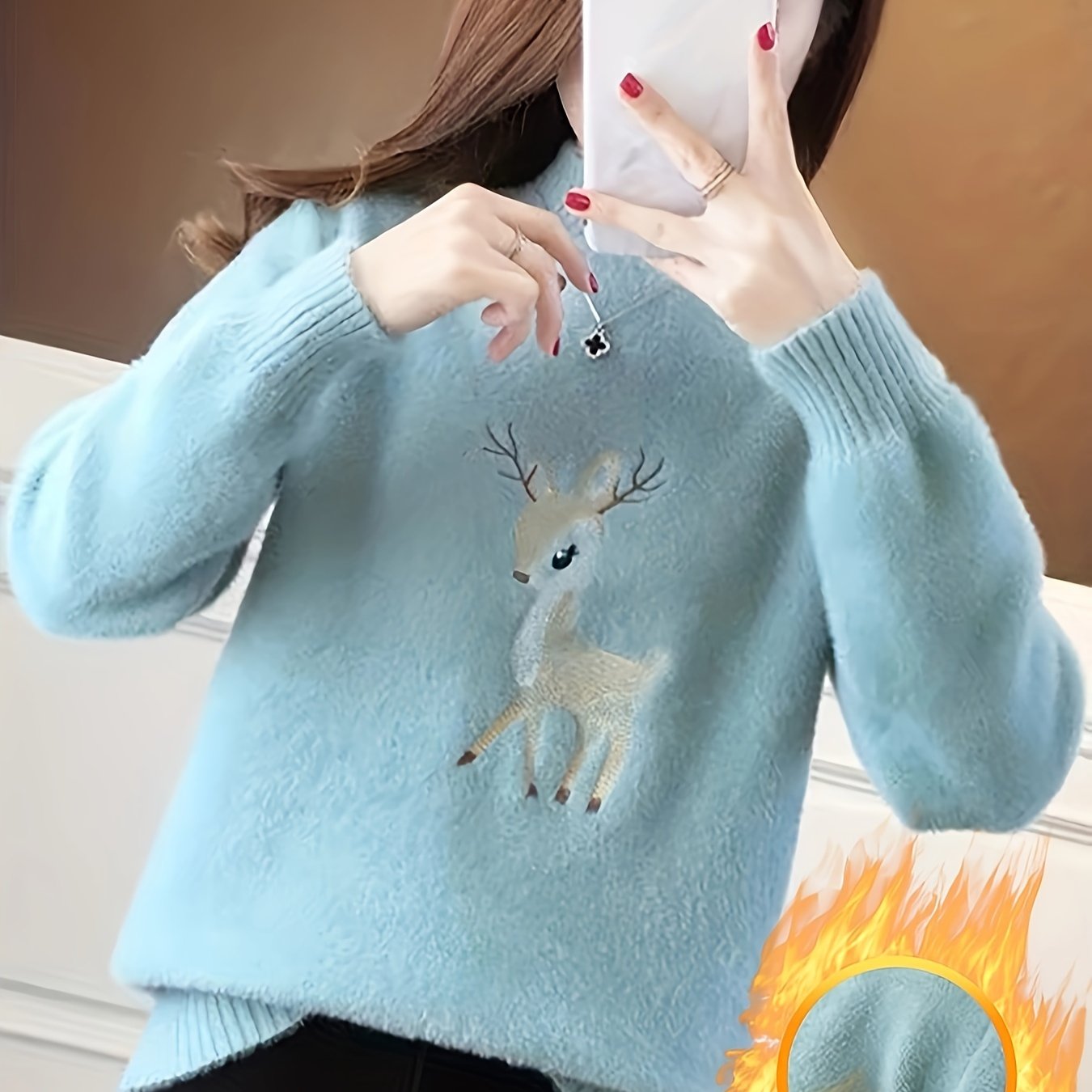 Sweter Świąteczny Damski | Półgolf Z Motywem Renifera