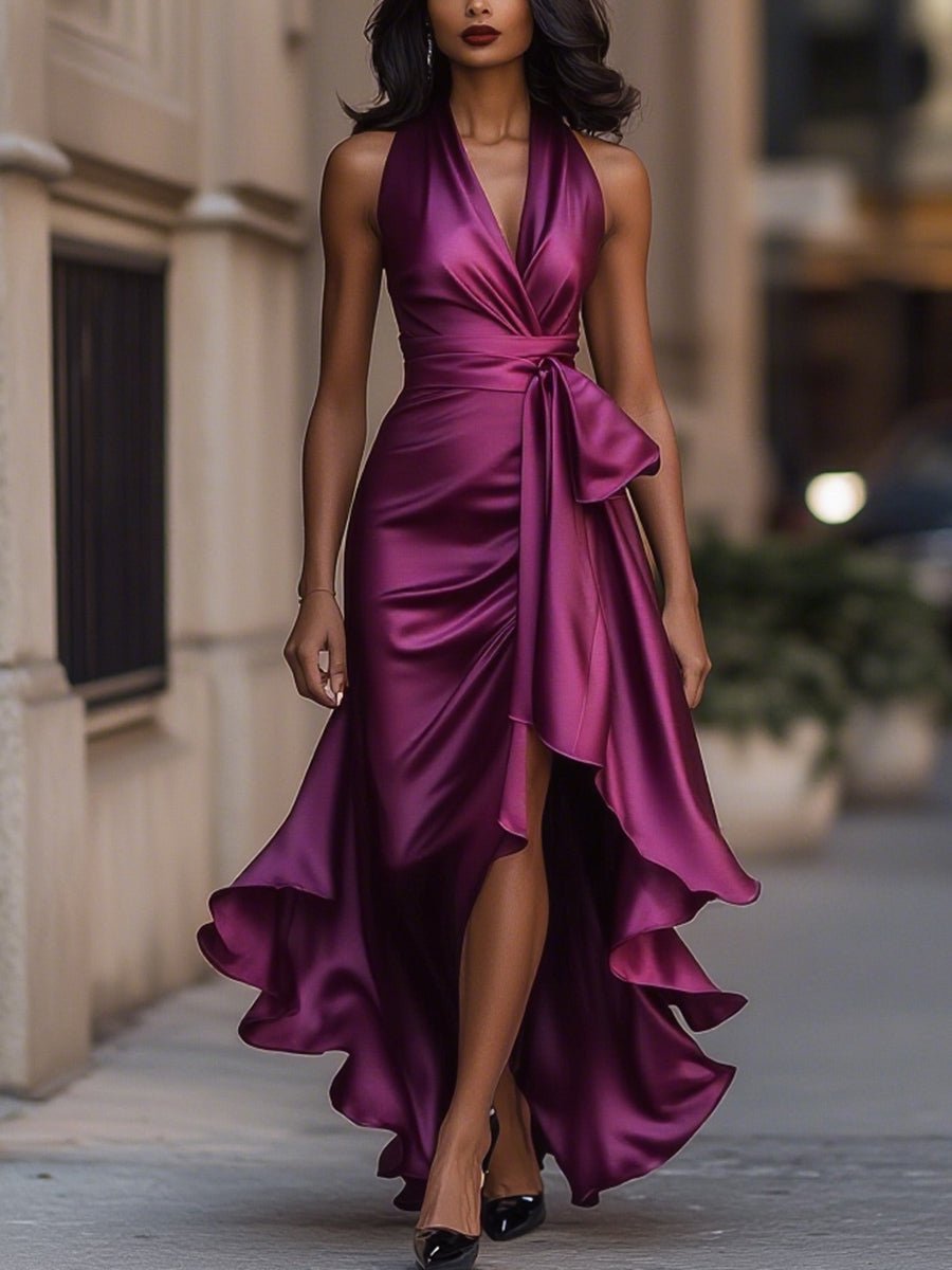 Elegancka sukienka maxi kopertowa z asymetrycznym dołem - Violet Alternate
