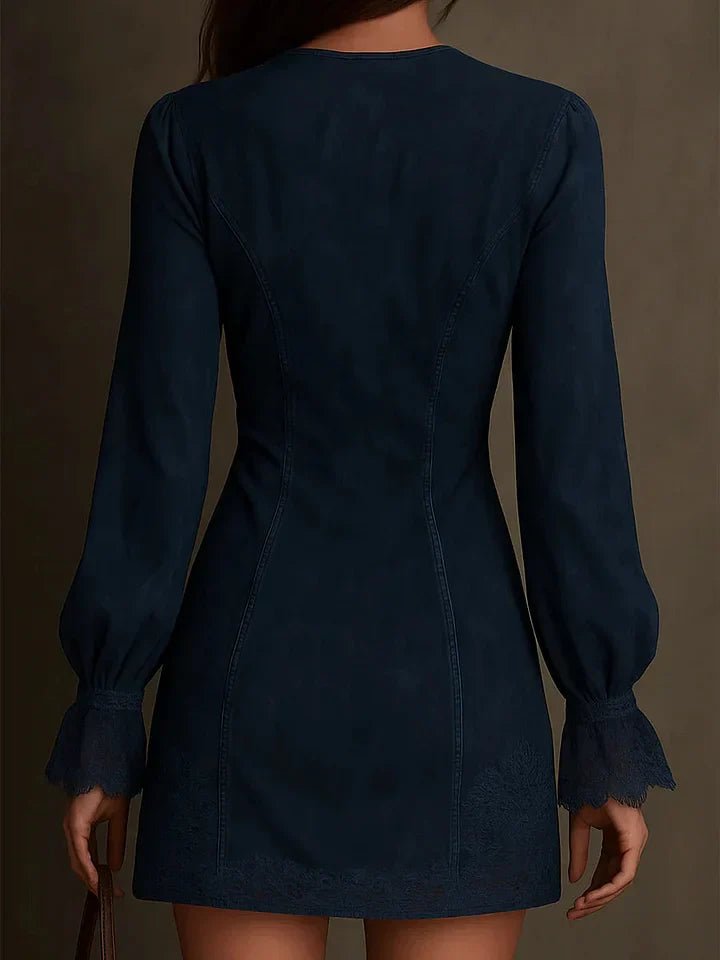 Elegancka zimowa sukienka mini zamszowa z koronką damska - Vera Side