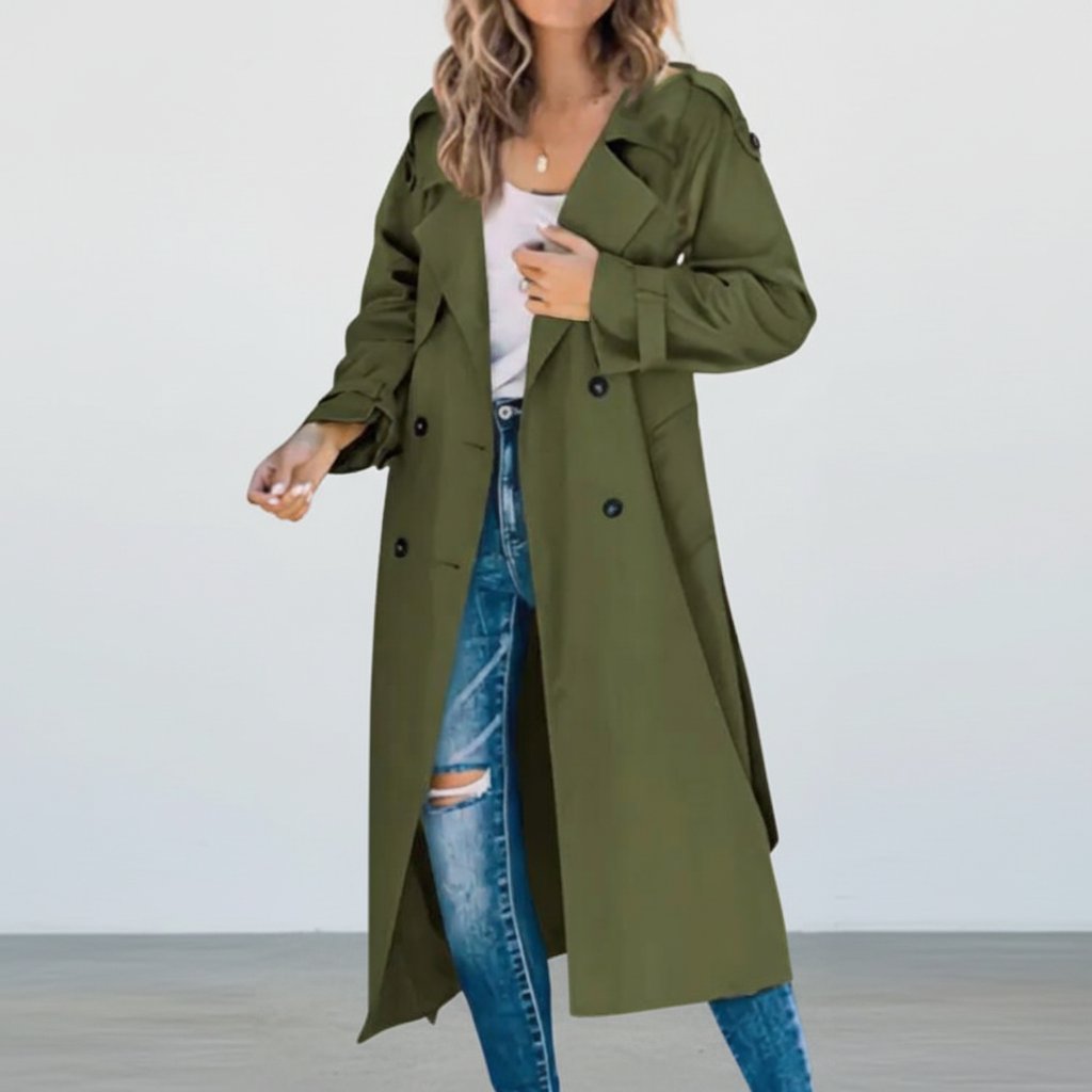 Elegancki dwurzędowy długi płaszcz damski - Noelle Back