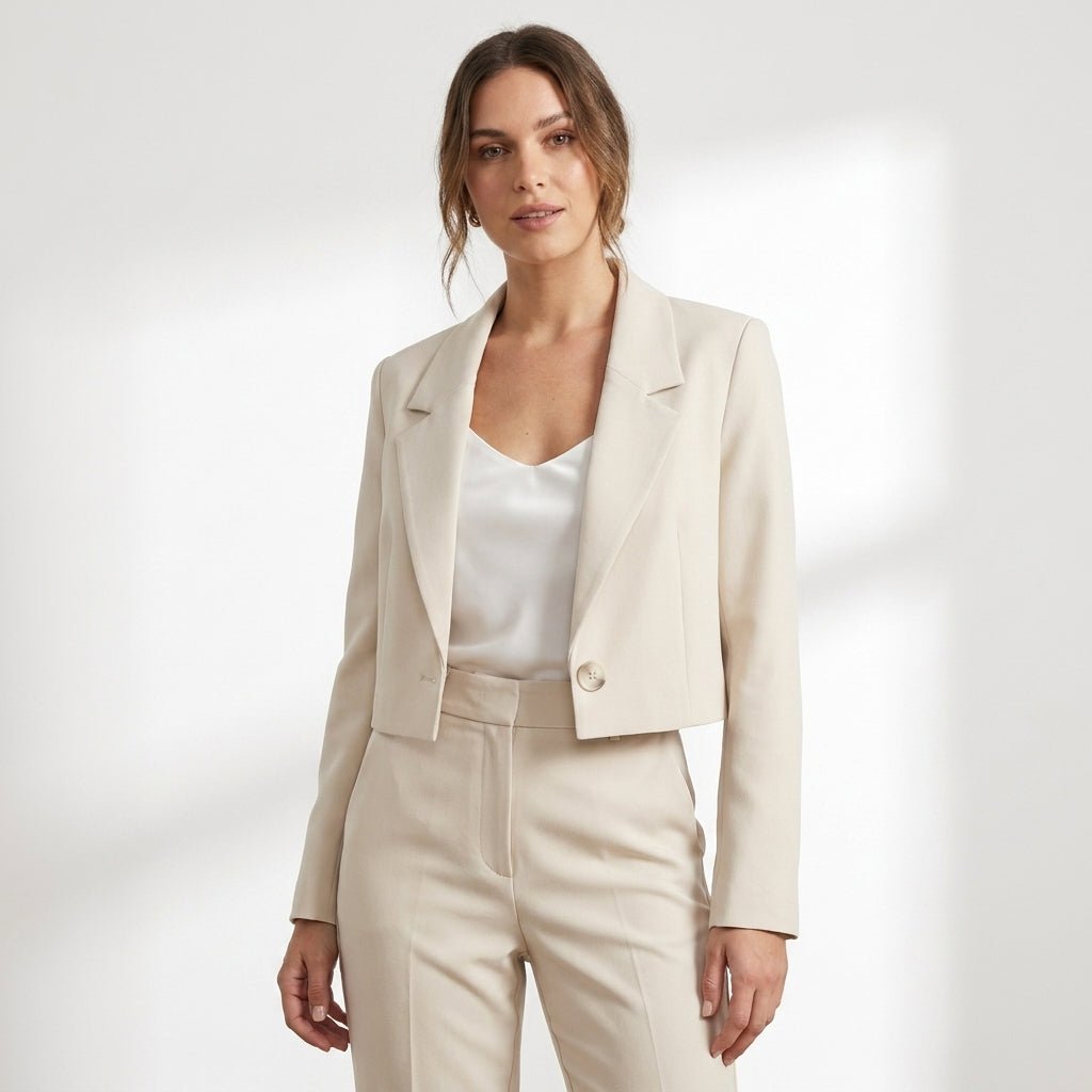 Elegancki krótki blezer damski z klasycznym kołnierzem - Margot Front