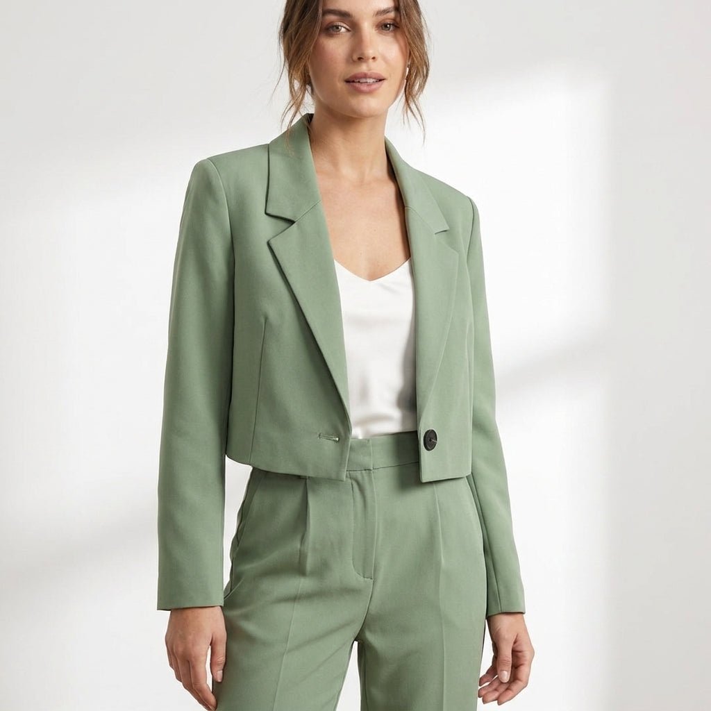 Elegancki krótki blezer damski z klasycznym kołnierzem - Margot Side