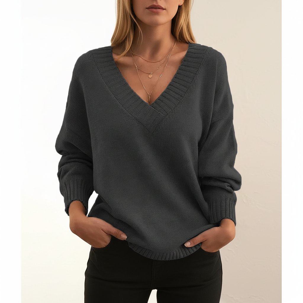 Elegancki sweter damski z dekoltem w serek - Elise Back