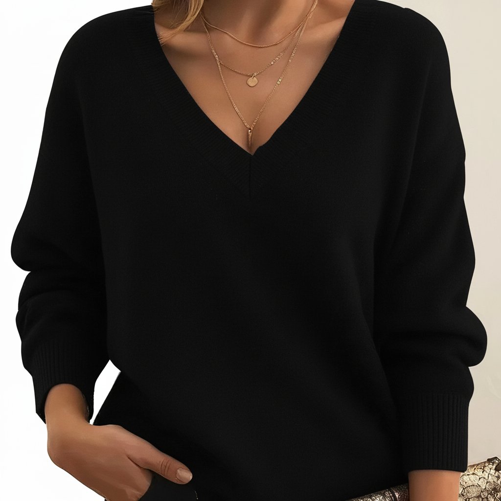 Elegancki sweter damski z dekoltem w serek - Elise Side