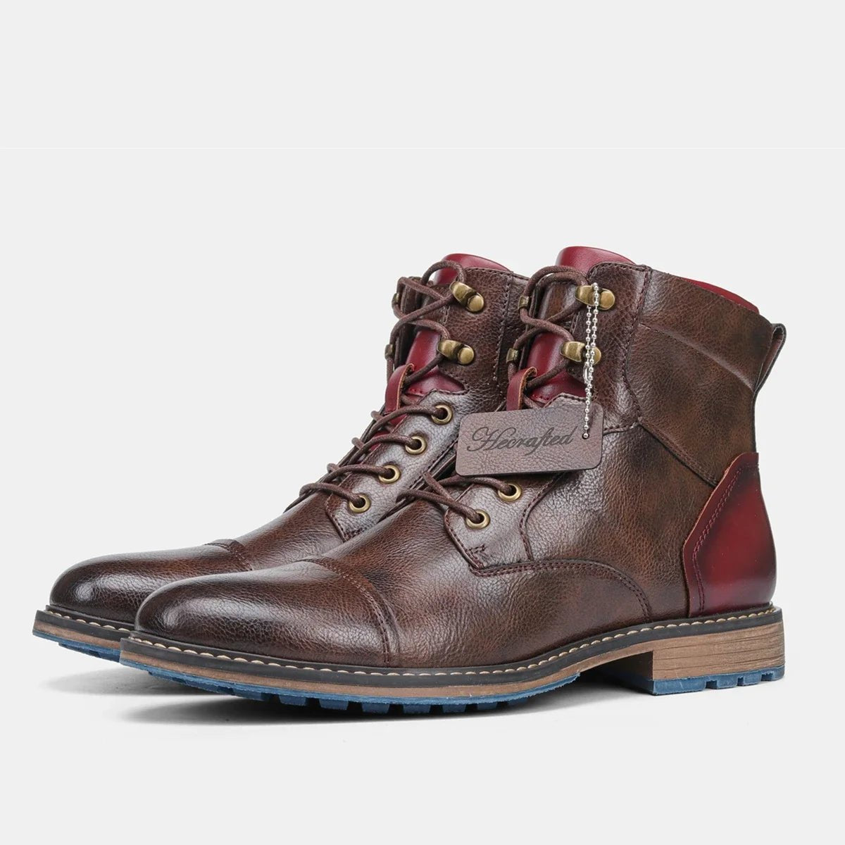 Eleganckie skórzane buty zimowe męskie z czerwoną podszewką - Owen Back