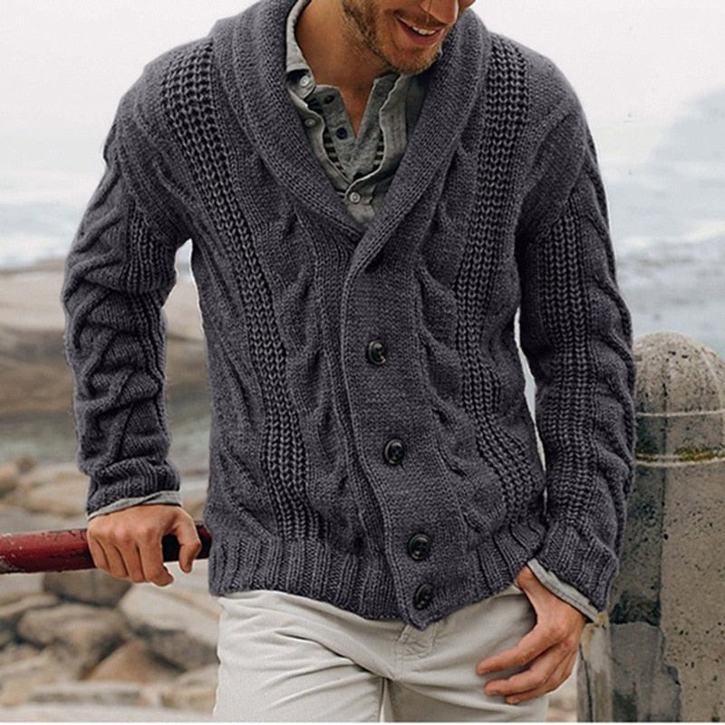 Gruby kardigan męski z kołnierzem szalowym - Blake Detail