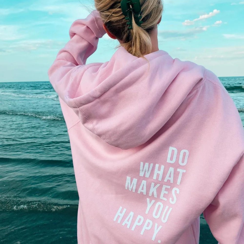Jesienny sweter z kapturem i nadrukiem damski - Daisy Back
