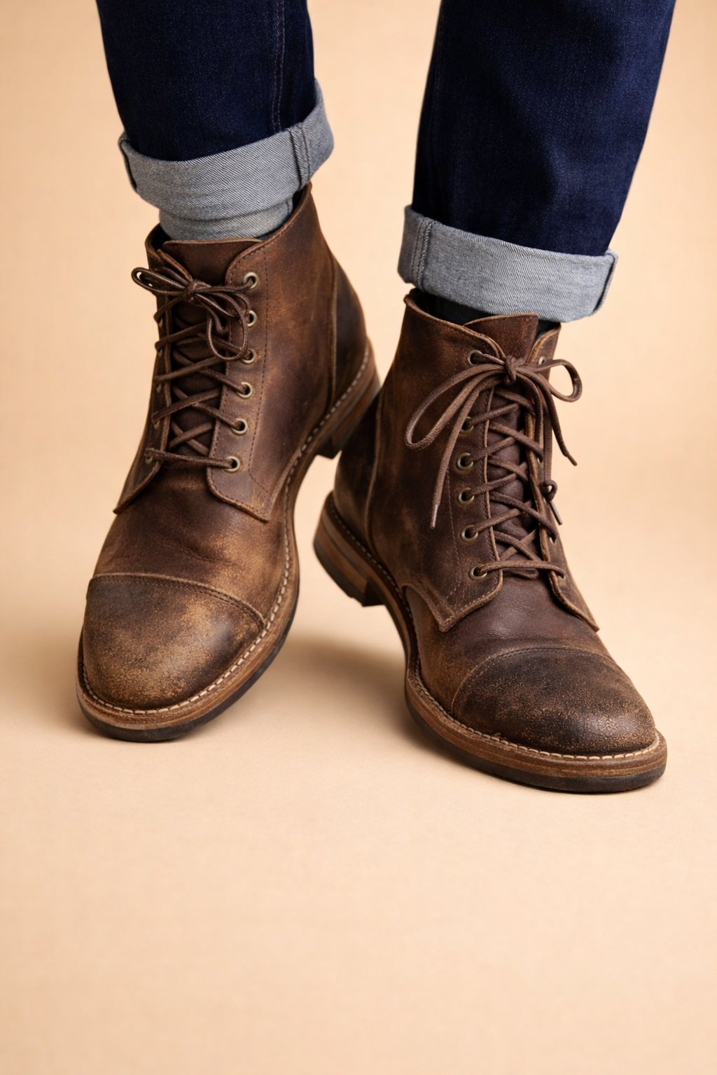 Klasyczne buty sznurowane męskie z cap toe - Oskar Front
