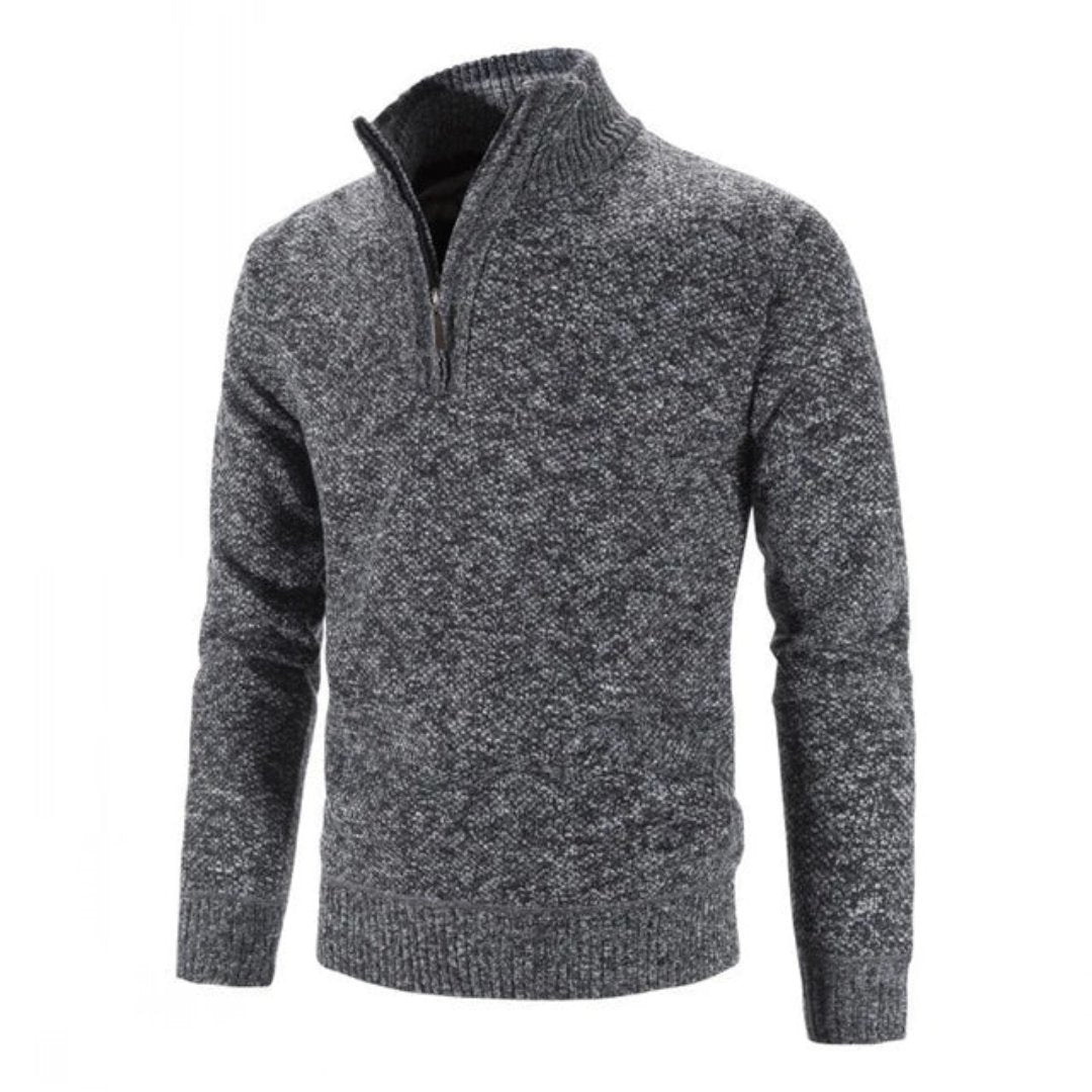 Miękki dzianinowy sweter z zamkiem męski - Kurt Detail