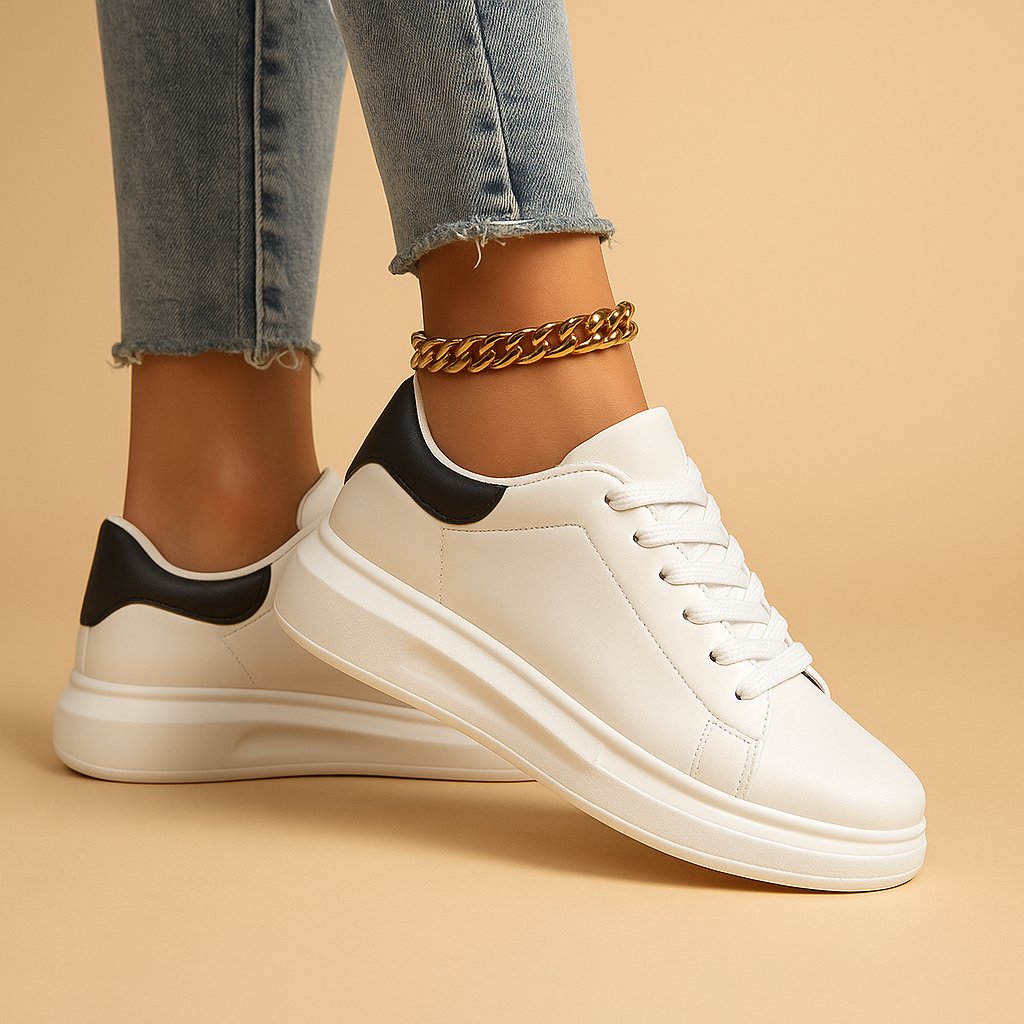 Minimalistyczne białe skórzane sneakersy damskie na platformie - Vera Alternate
