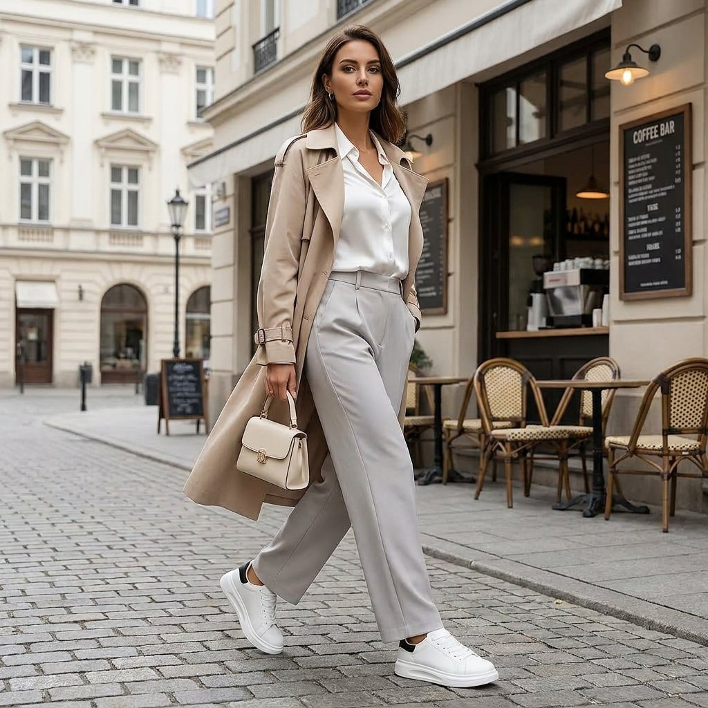 Minimalistyczne białe skórzane sneakersy damskie na platformie - Vera Back
