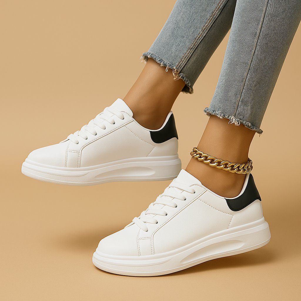 Minimalistyczne białe skórzane sneakersy damskie na platformie - Vera Full