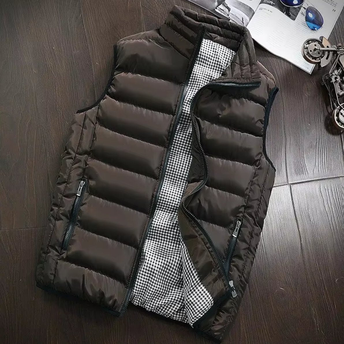 Pikowany bezrękawnik męski w kratę - Anton Front
