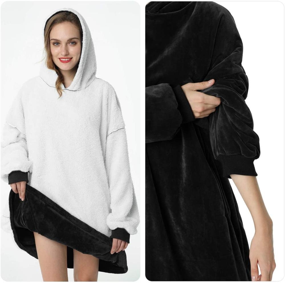 Przytulna bluza-koc oversized damska z kapturem - Lexi Side