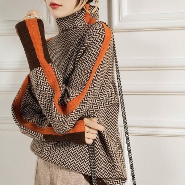 Stylowy sweter damski z kontrastowymi paskami - Faye Front