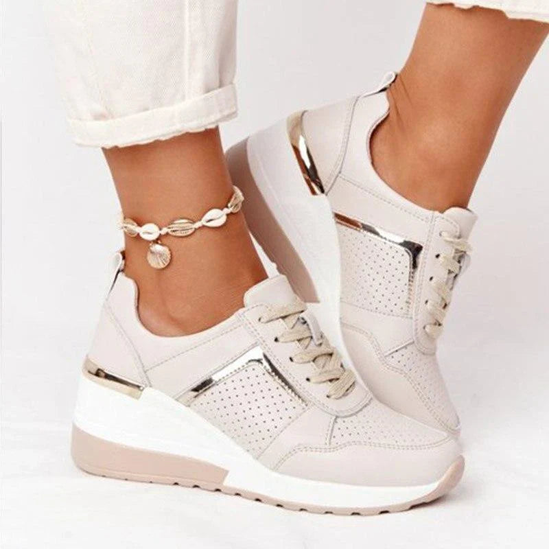 Sneakersy ortopedyczne damskie na koturnie perforowane