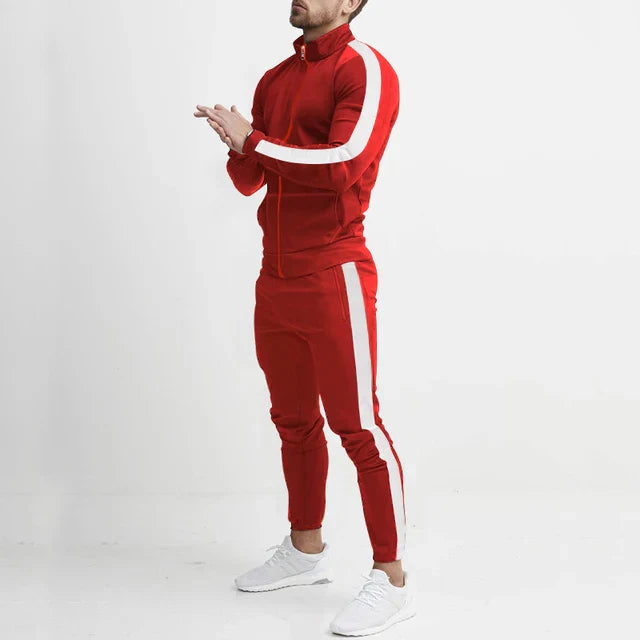 Męskie Spodnie Dresowe Komplet Slim Fit z Bluzą na Zamek i Zwężanymi Spodniami