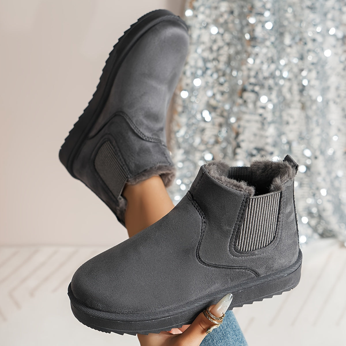 Buty Zimowe Damskie Botki Ocieplane Slip On