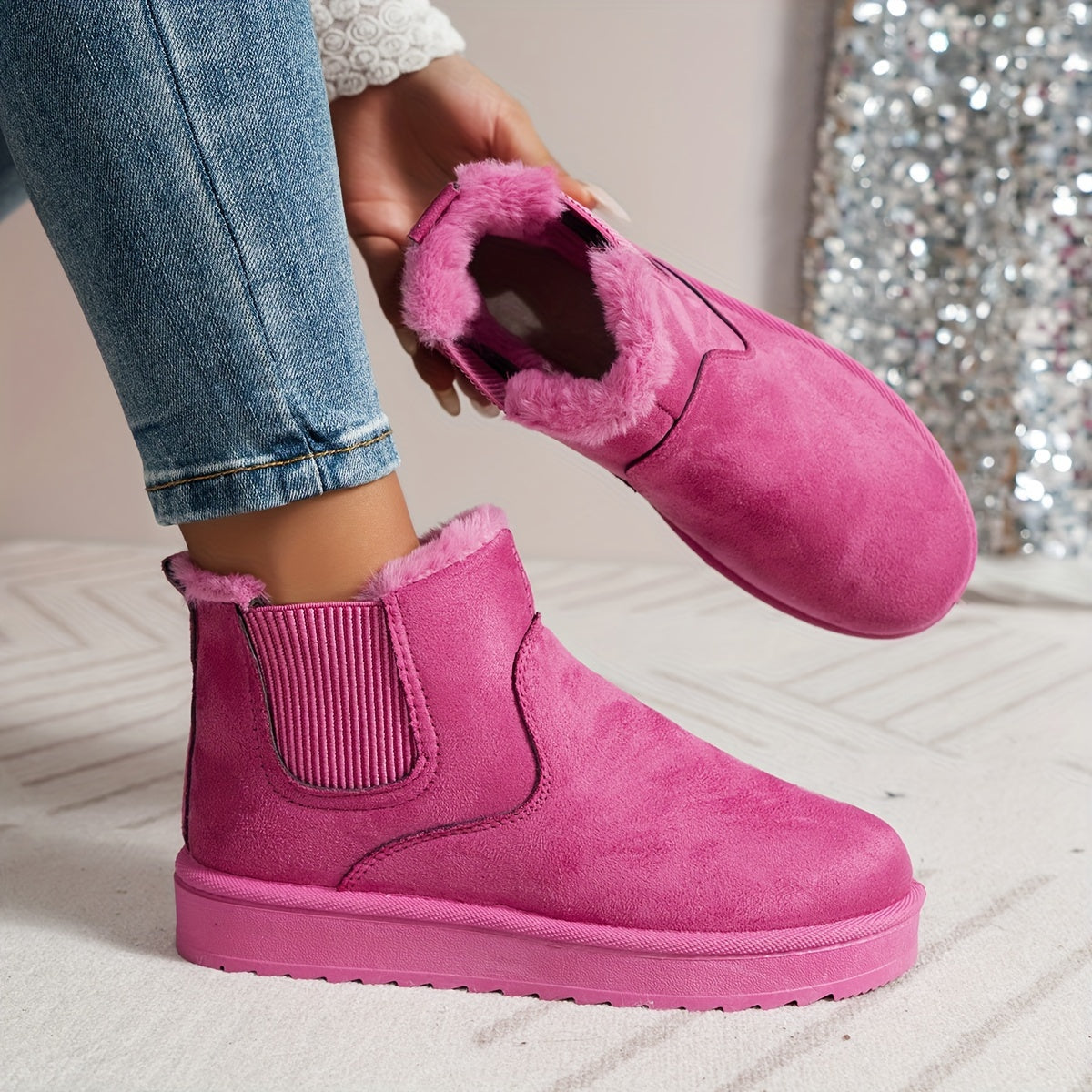 Buty Zimowe Damskie Botki Ocieplane Slip On