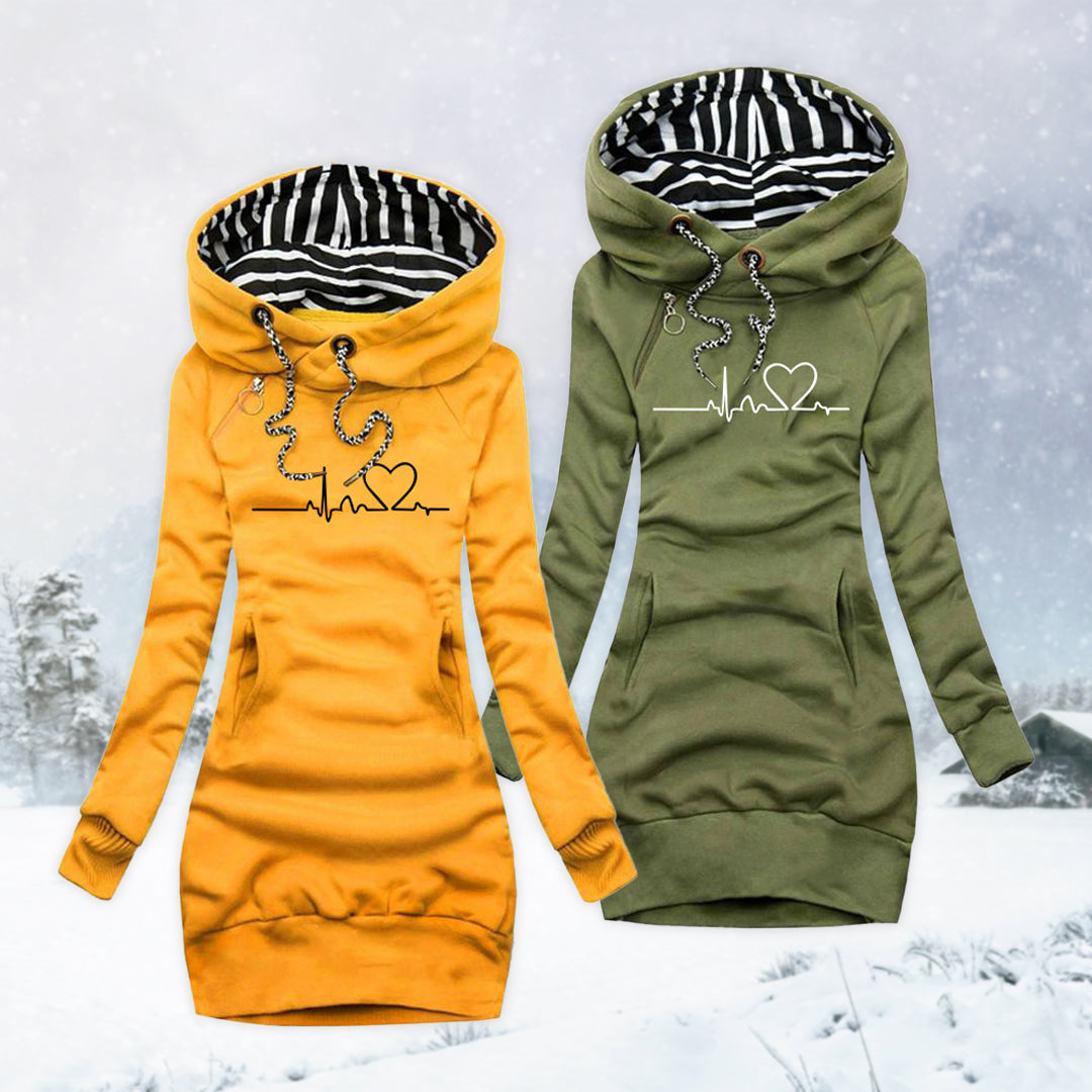 Damska Sukienka Bluza Z Kapturem Midi Z Długim Rękawem