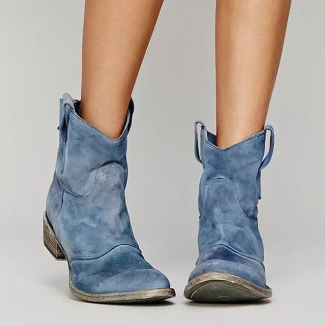 Damskie Buty Zimowe | Botki na Niskim Obcasie Kozaki Styl Klasyczny