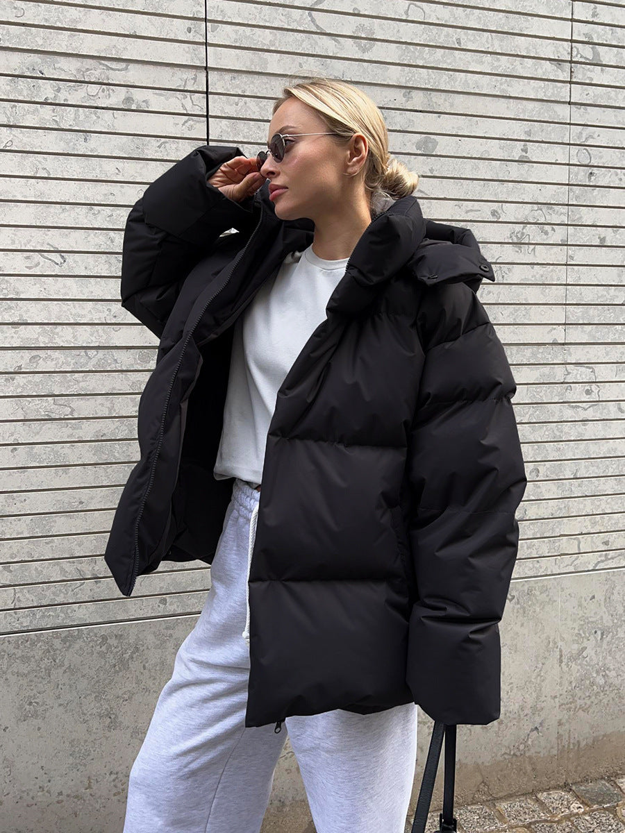 Kurtka Zimowa Damska Puchowa Puffer Z Kapturem Oversize