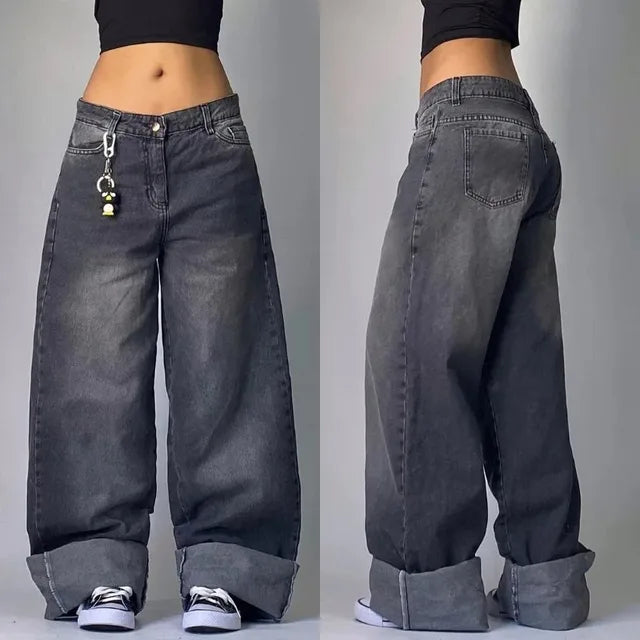 Denimu jeansy cargo szeroka nogawka