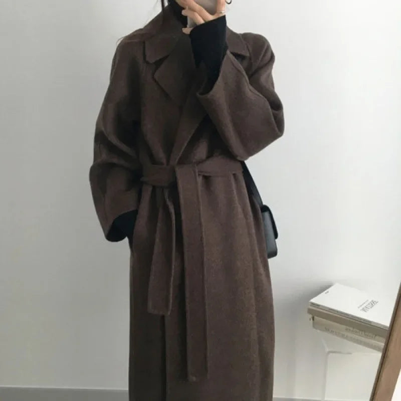 Płaszcz Zimowy Damski Długi Z Paskiem Oversize | Elegancki