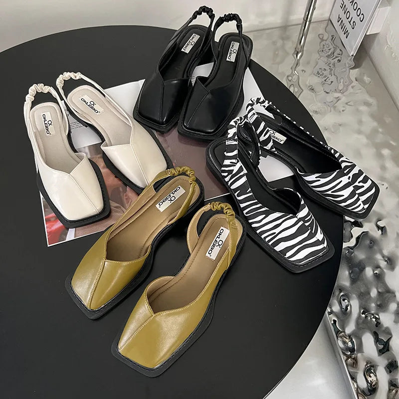 Sandały Damskie Slingback Z Kwadratowym Noskiem