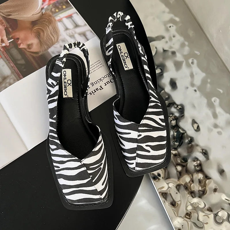 Sandały Damskie Slingback Z Kwadratowym Noskiem